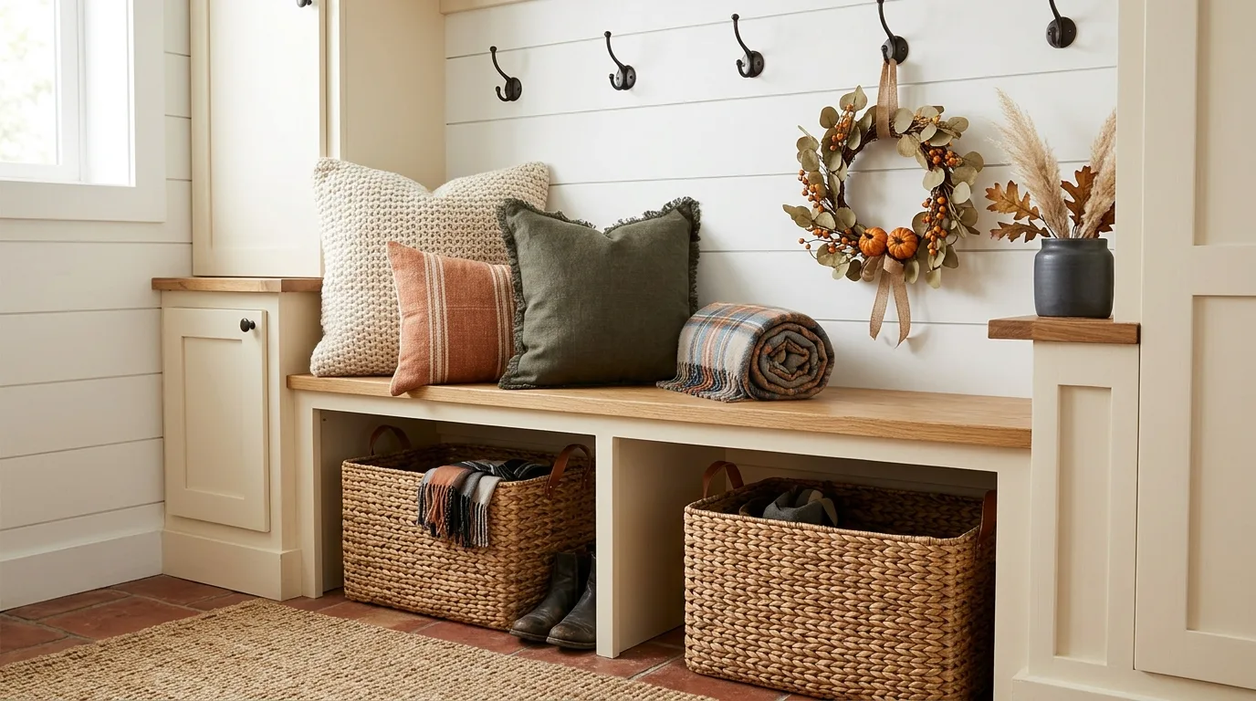 Let color and hardware make the room feel intentional inspiration for a mudroom entryway.